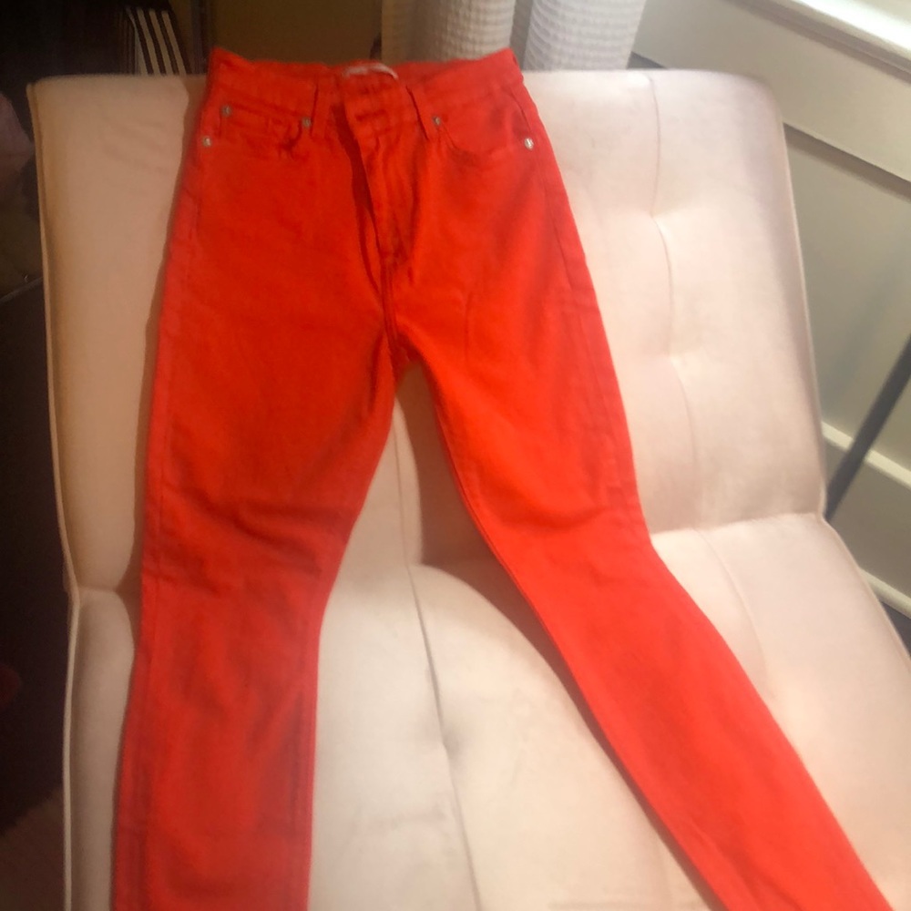 Colorful bright red/orange jeans/yellow